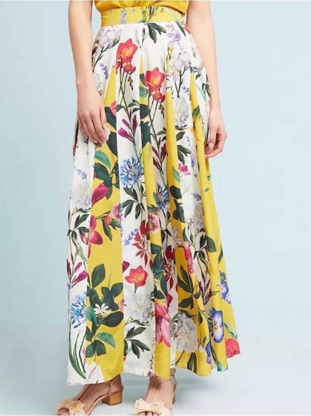 Anthropologie ROCOCO SAND Revolve Aprile Floral Yellow Maxi Skirt